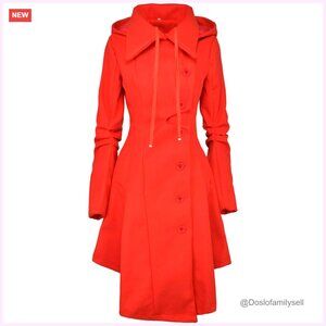 Wool Blend Trench Coat Goth Victorian Style Long Peacoat Hooded Elegant